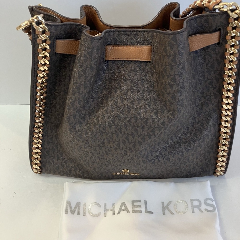 New! Michael Kors Mina Large Signature Logo Chain Shoulder Bag - Picture 5 of 12